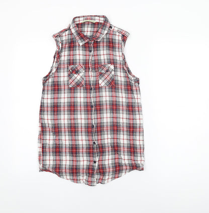 Innocence Womens Red Plaid Cotton Basic Button-Up Size 10 Collared