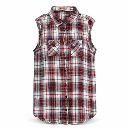 Innocence Womens Red Plaid Cotton Basic Button-Up Size 10 Collared