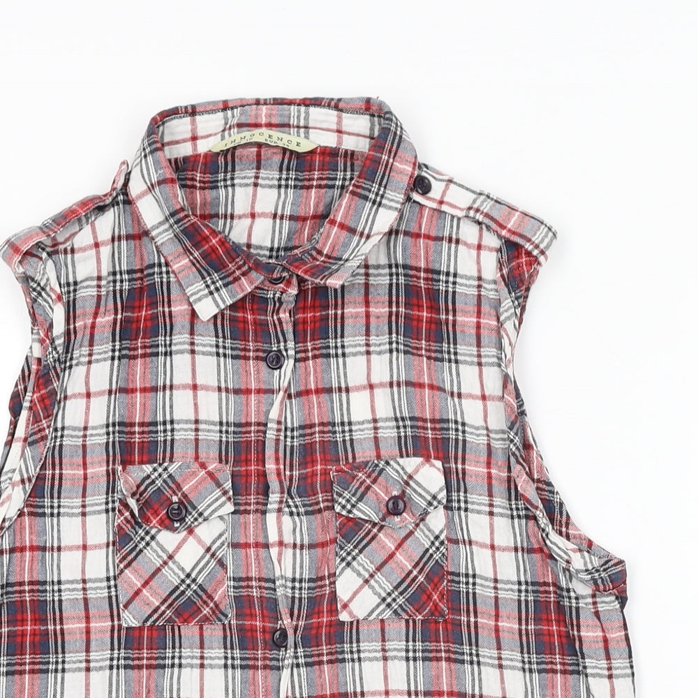 Innocence Womens Red Plaid Cotton Basic Button-Up Size 10 Collared