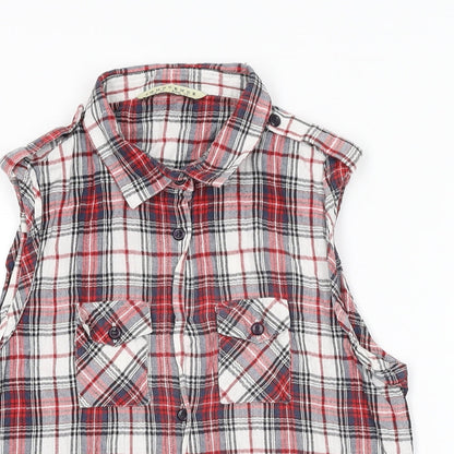 Innocence Womens Red Plaid Cotton Basic Button-Up Size 10 Collared
