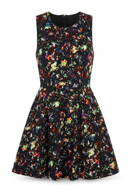 Gap Womens Black Geometric Viscose Skater Dress Size 6 Round Neck Zip