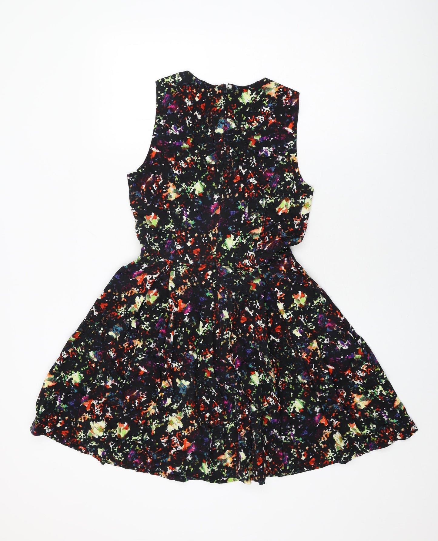 Gap Womens Black Geometric Viscose Skater Dress Size 6 Round Neck Zip