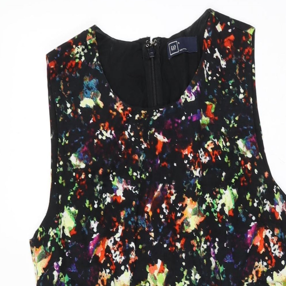 Gap Womens Black Geometric Viscose Skater Dress Size 6 Round Neck Zip