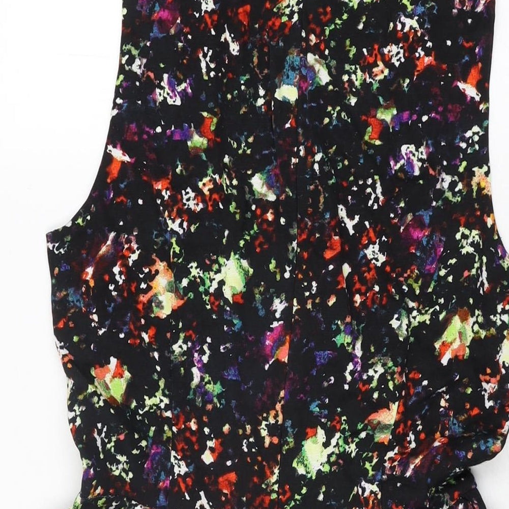 Gap Womens Black Geometric Viscose Skater Dress Size 6 Round Neck Zip