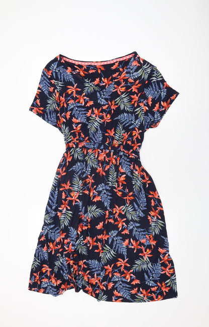 Maine Womens Blue Floral Viscose A-Line Size 20 V-Neck Pullover