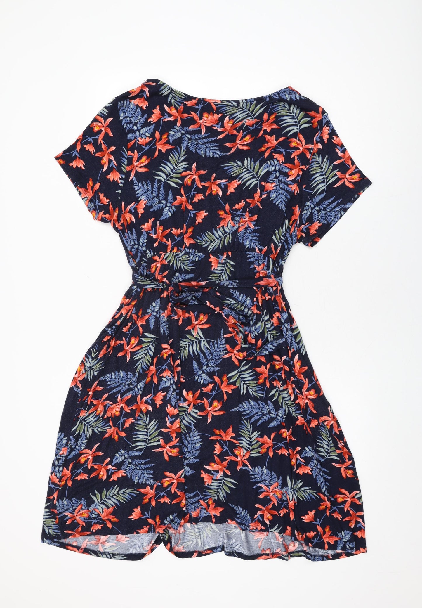 Maine Womens Blue Floral Viscose A-Line Size 20 V-Neck Pullover