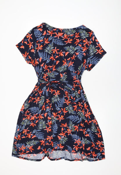 Maine Womens Blue Floral Viscose A-Line Size 20 V-Neck Pullover