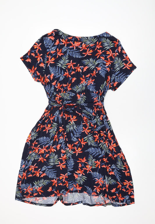 Maine Womens Blue Floral Viscose A-Line Size 20 V-Neck Pullover