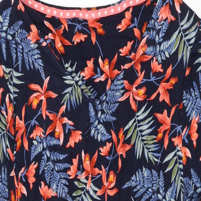 Maine Womens Blue Floral Viscose A-Line Size 20 V-Neck Pullover