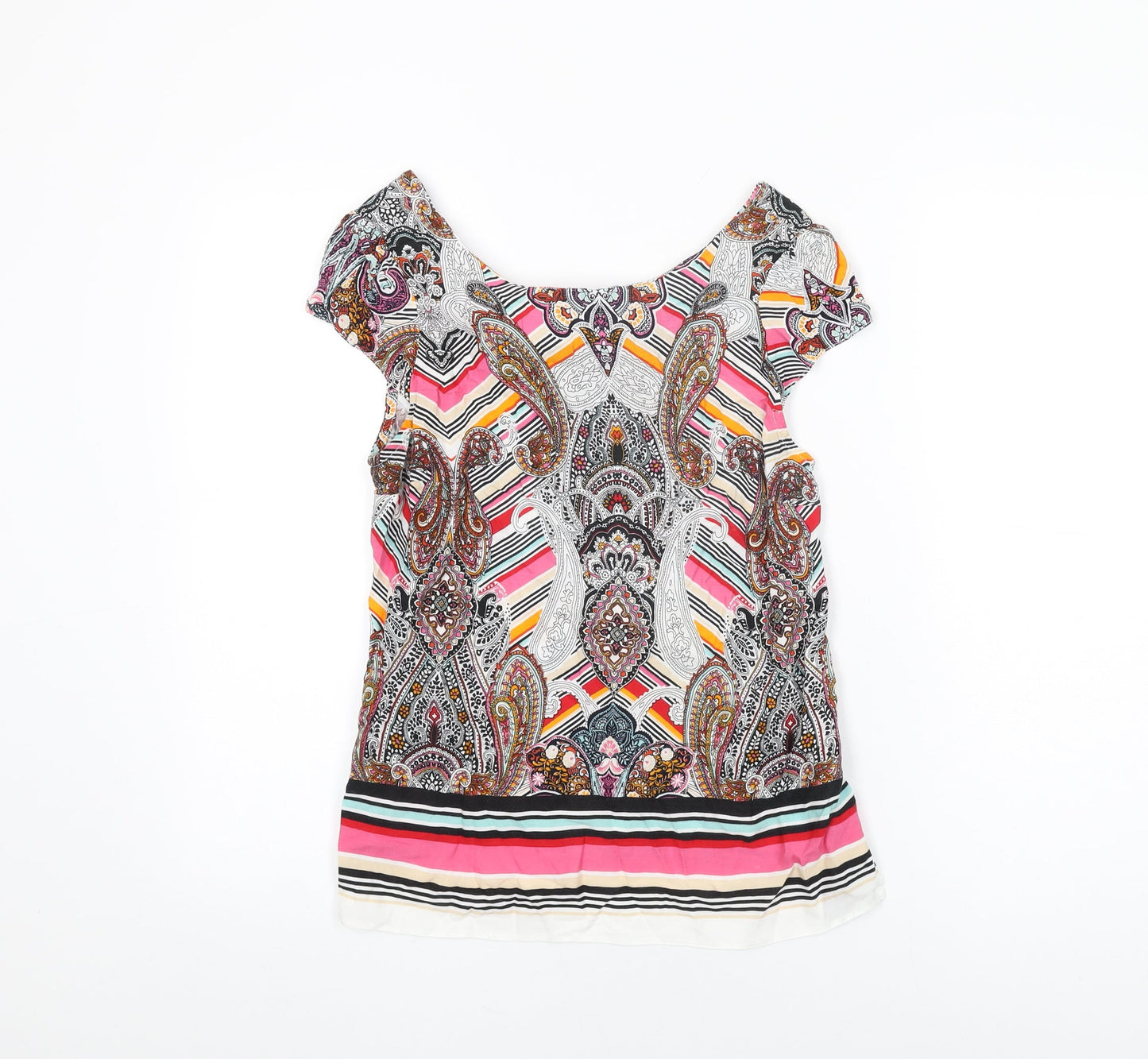 Dorothy Perkins Womens Multicoloured Geometric Viscose Basic T-Shirt Size 10 Round Neck