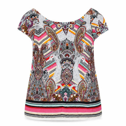 Dorothy Perkins Womens Multicoloured Geometric Viscose Basic T-Shirt Size 10 Round Neck