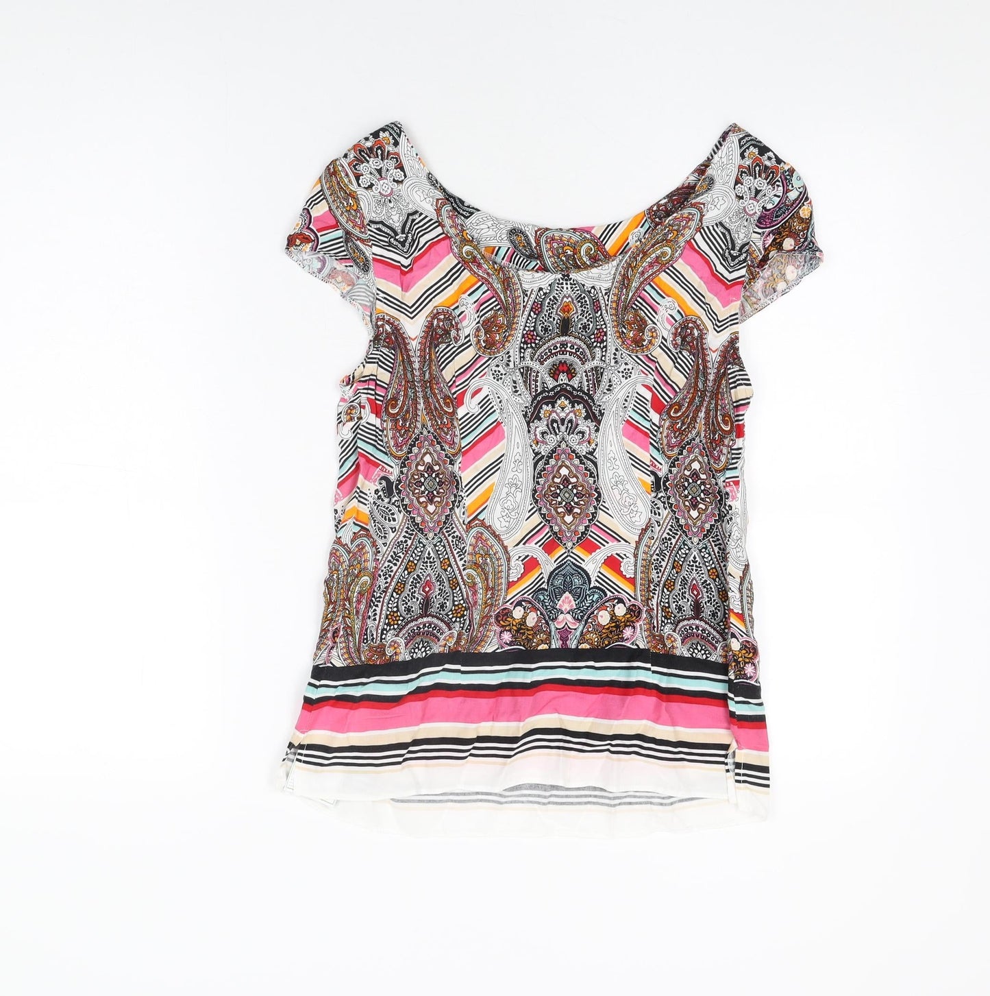 Dorothy Perkins Womens Multicoloured Geometric Viscose Basic T-Shirt Size 10 Round Neck