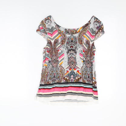 Dorothy Perkins Womens Multicoloured Geometric Viscose Basic T-Shirt Size 10 Round Neck