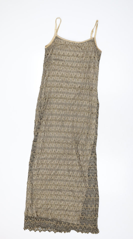 Style Womens Gold Geometric Polyester Bodycon Size 14 Scoop Neck Pullover