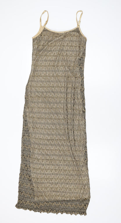Style Womens Gold Geometric Polyester Bodycon Size 14 Scoop Neck Pullover