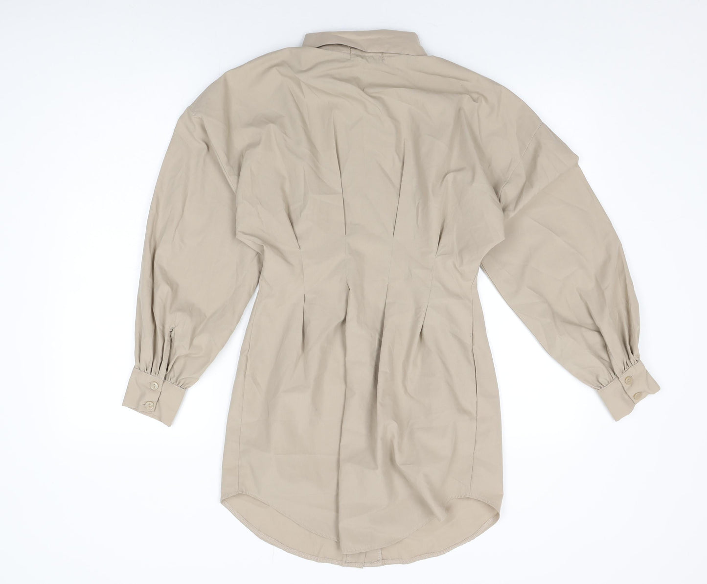 PRETTYLITTLETHING Womens Beige Polyester Shirt Dress Size 6 Collared Button