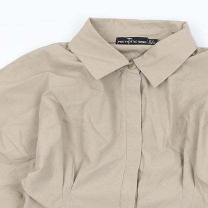 PRETTYLITTLETHING Womens Beige Polyester Shirt Dress Size 6 Collared Button