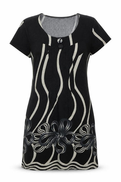 Purplish Womens Black Geometric Cotton Shift Size S Round Neck Pullover