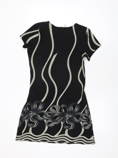 Purplish Womens Black Geometric Cotton Shift Size S Round Neck Pullover