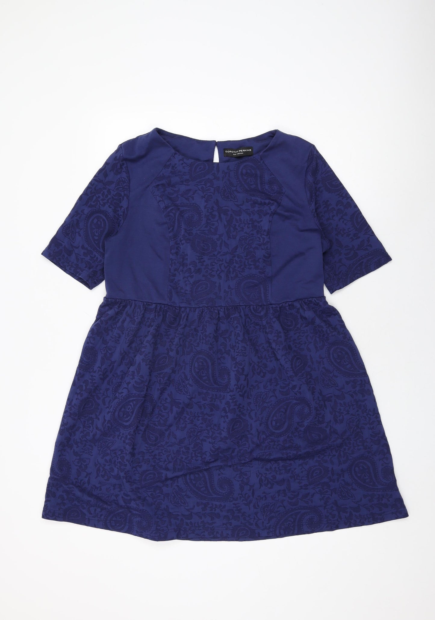 Dorothy Perkins Womens Blue Geometric Viscose Skater Dress Size 16 Round Neck Pullover