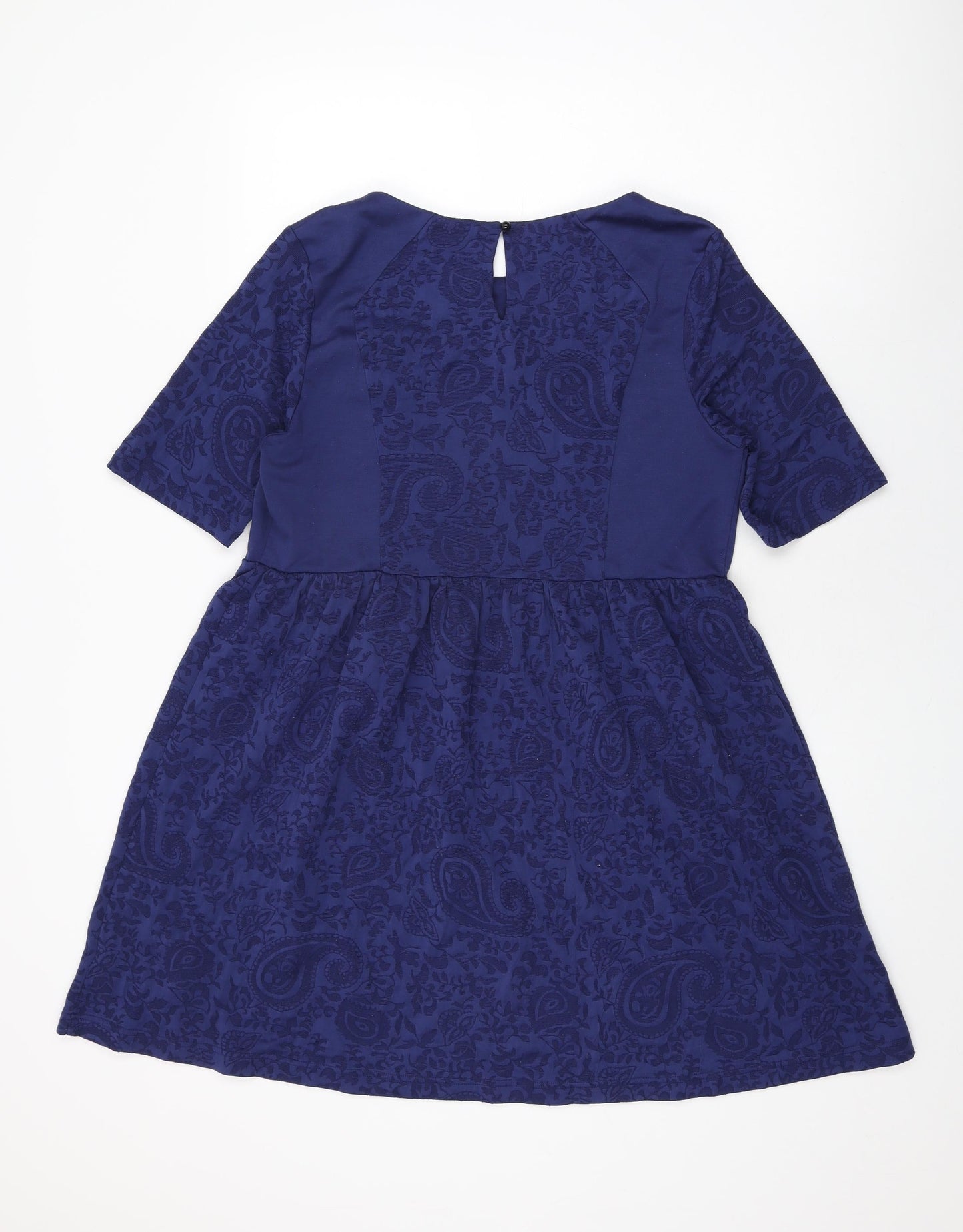 Dorothy Perkins Womens Blue Geometric Viscose Skater Dress Size 16 Round Neck Pullover