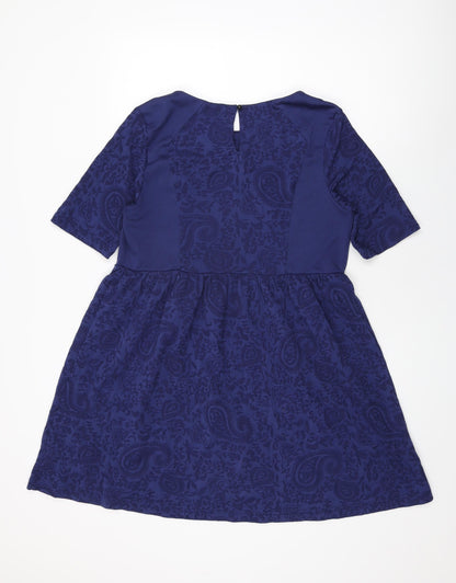 Dorothy Perkins Womens Blue Geometric Viscose Skater Dress Size 16 Round Neck Pullover