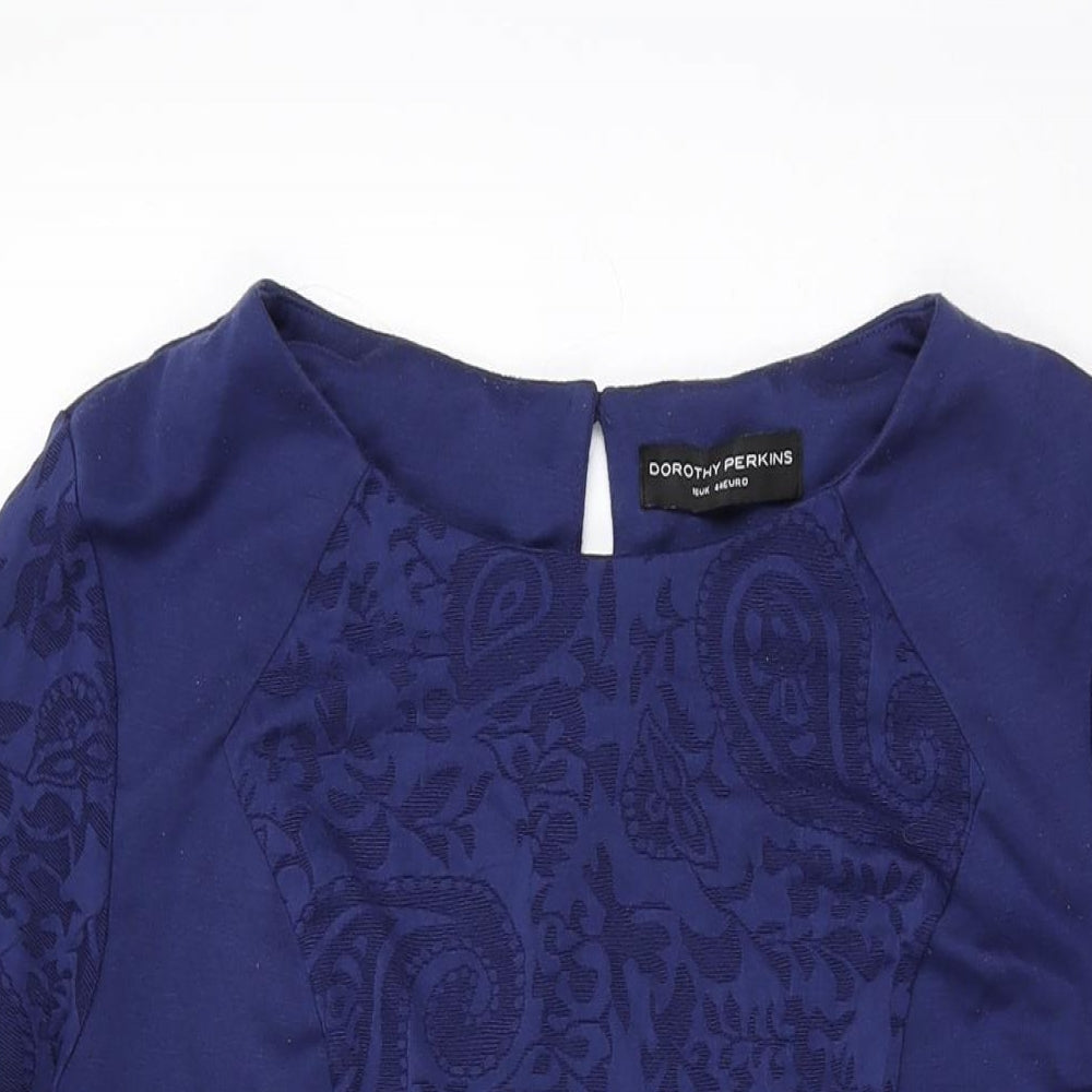 Dorothy Perkins Womens Blue Geometric Viscose Skater Dress Size 16 Round Neck Pullover