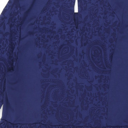 Dorothy Perkins Womens Blue Geometric Viscose Skater Dress Size 16 Round Neck Pullover