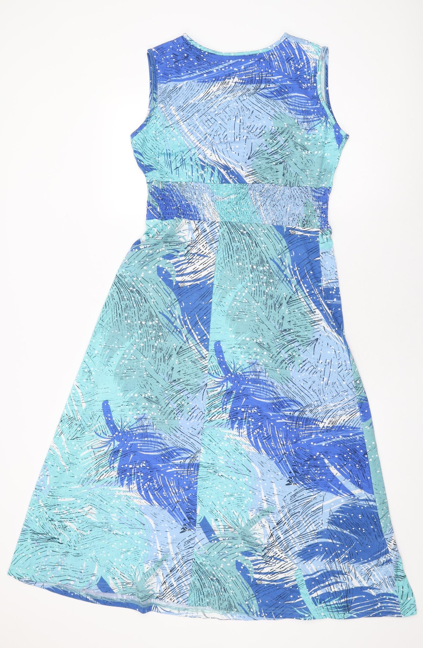 Cerulean Collection Womens Blue Geometric Polyester A-Line Size M V-Neck Snap - Leaf Print