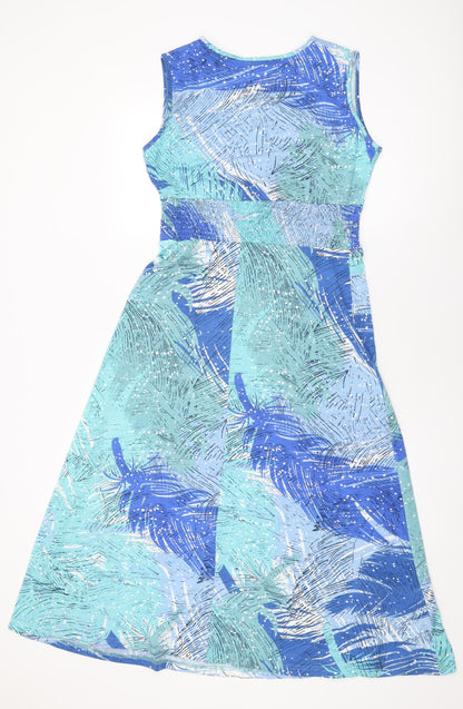 Cerulean Collection Womens Blue Geometric Polyester A-Line Size M V-Neck Snap - Leaf Print