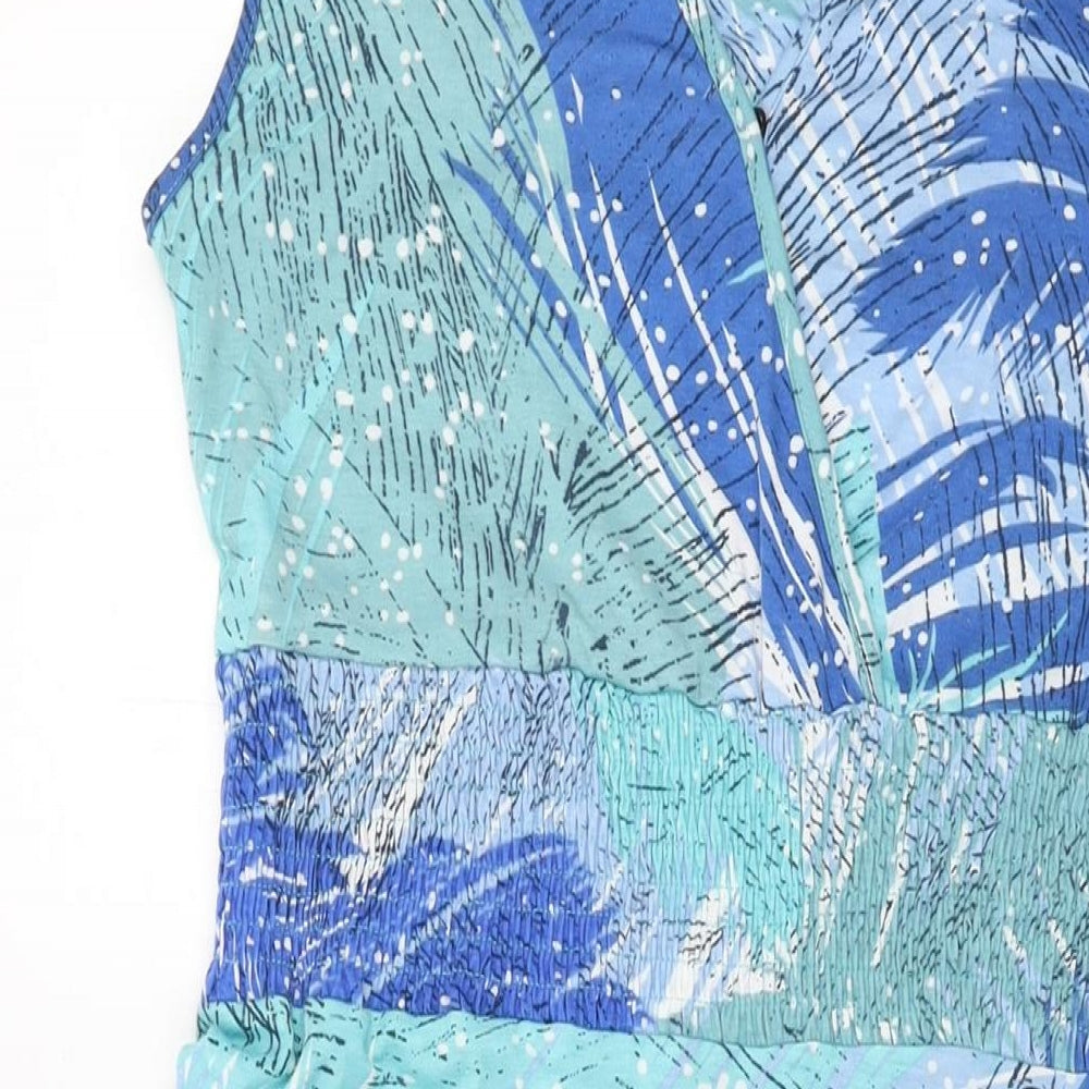 Cerulean Collection Womens Blue Geometric Polyester A-Line Size M V-Neck Snap - Leaf Print