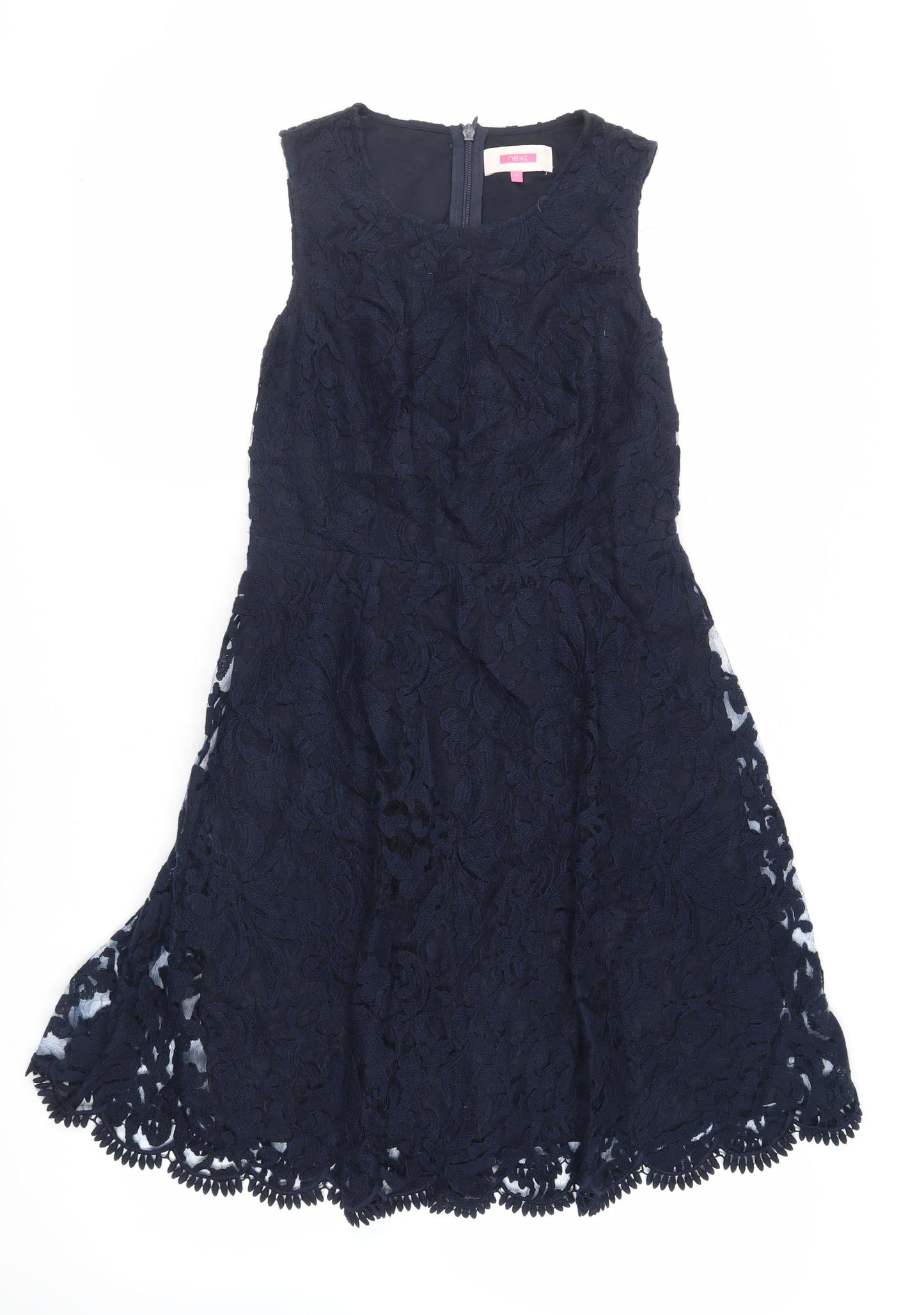 NEXT Womens Blue Polyester Fit & Flare Size 12 Round Neck Zip - Lined