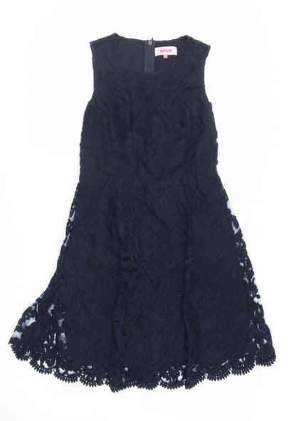 NEXT Womens Blue Polyester Fit & Flare Size 12 Round Neck Zip - Lined