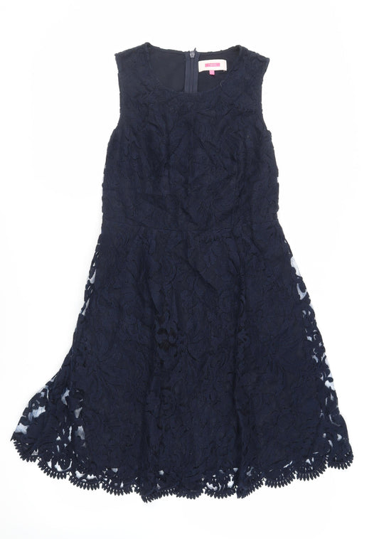 NEXT Womens Blue Polyester Fit & Flare Size 12 Round Neck Zip - Lined