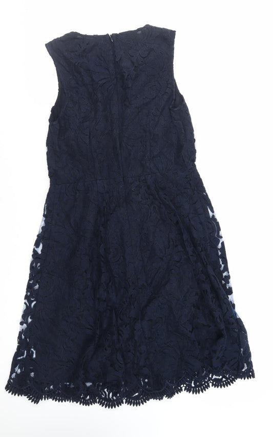 NEXT Womens Blue Polyester Fit & Flare Size 12 Round Neck Zip - Lined