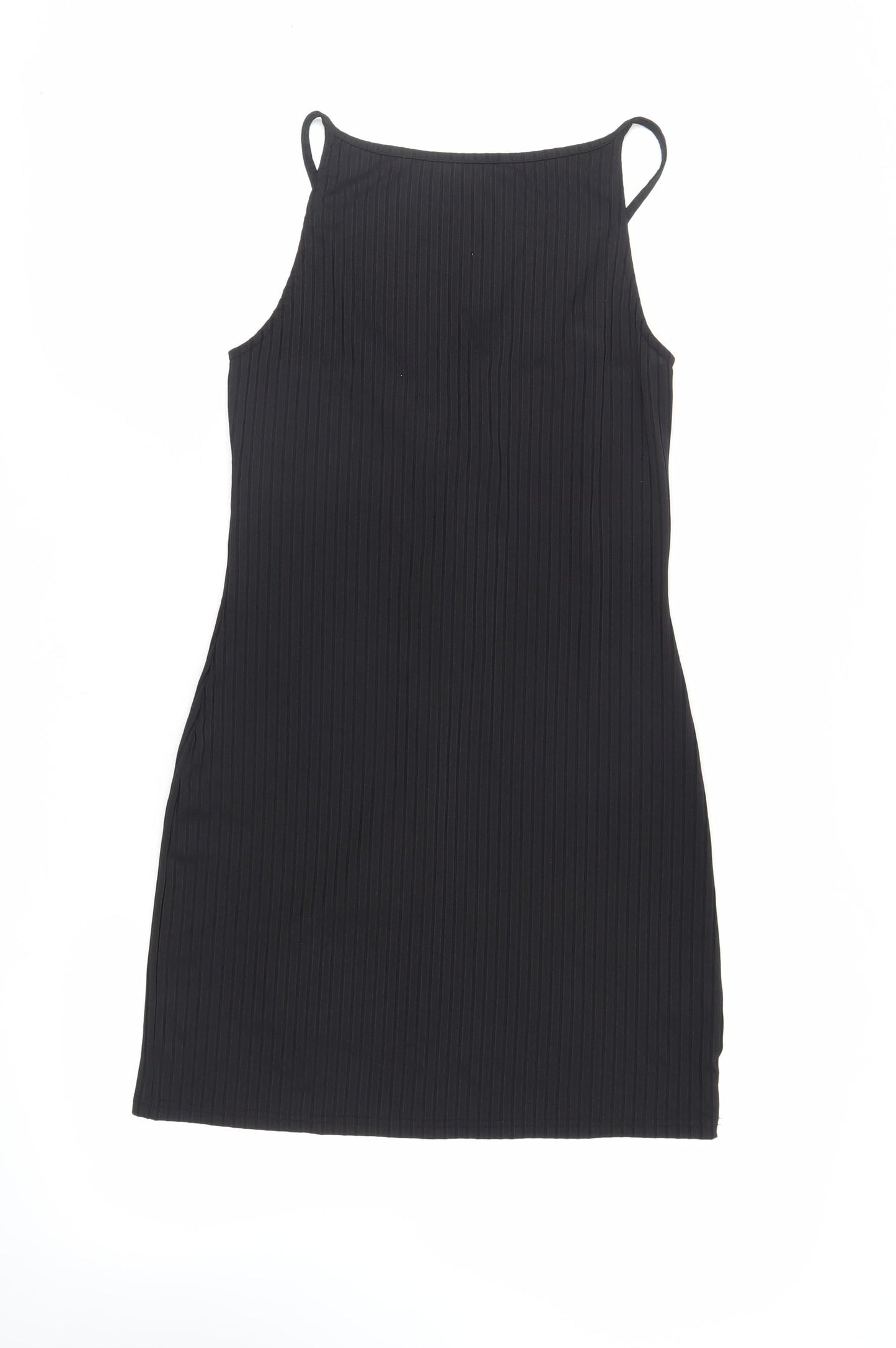 River Island Womens Black Polyester Mini Size 14 Round Neck Lace Up - Ribbed