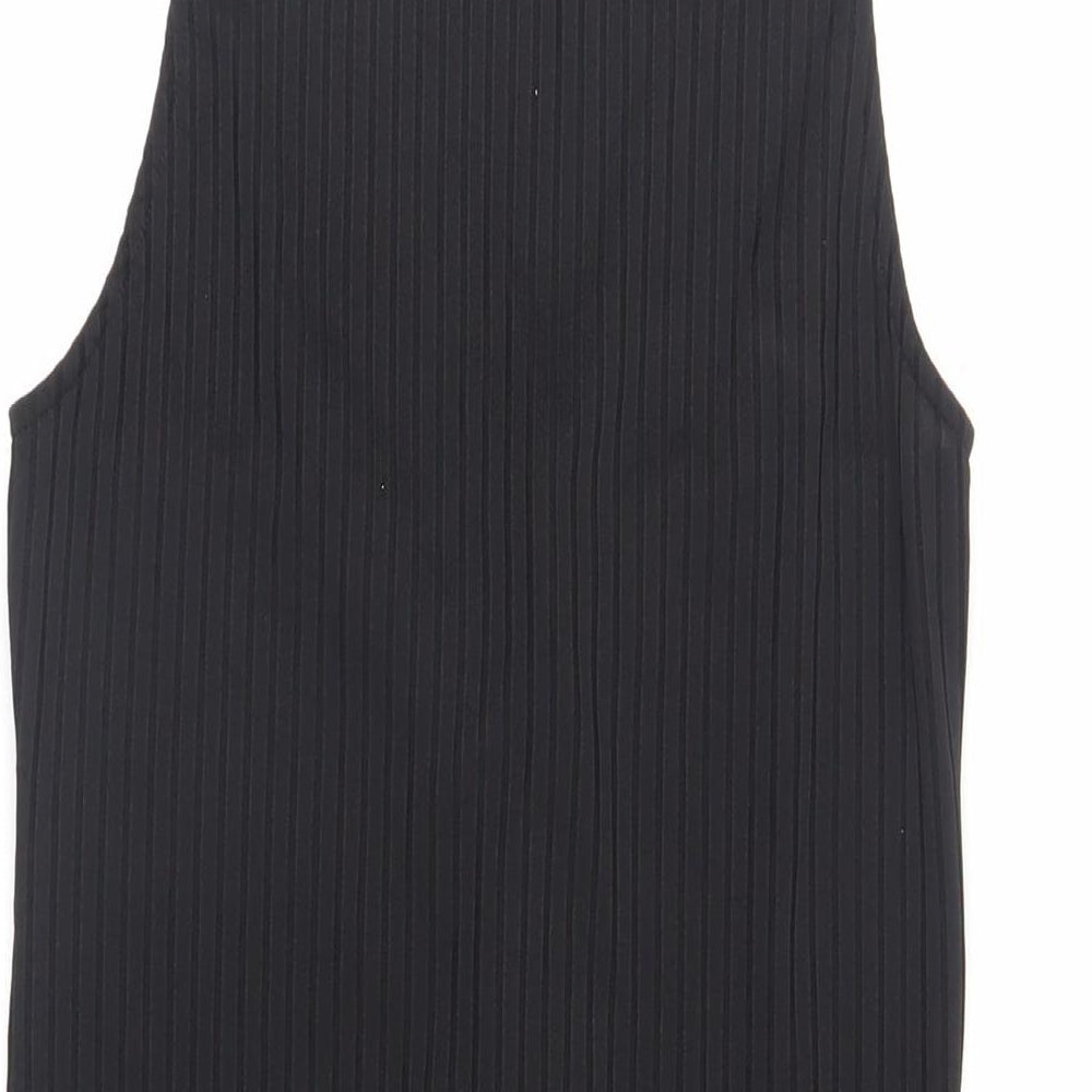 River Island Womens Black Polyester Mini Size 14 Round Neck Lace Up - Ribbed