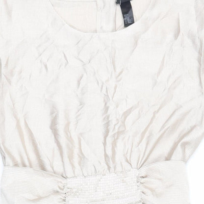 H&M Womens Beige Polyester A-Line Size 12 Round Neck Zip - Sequin