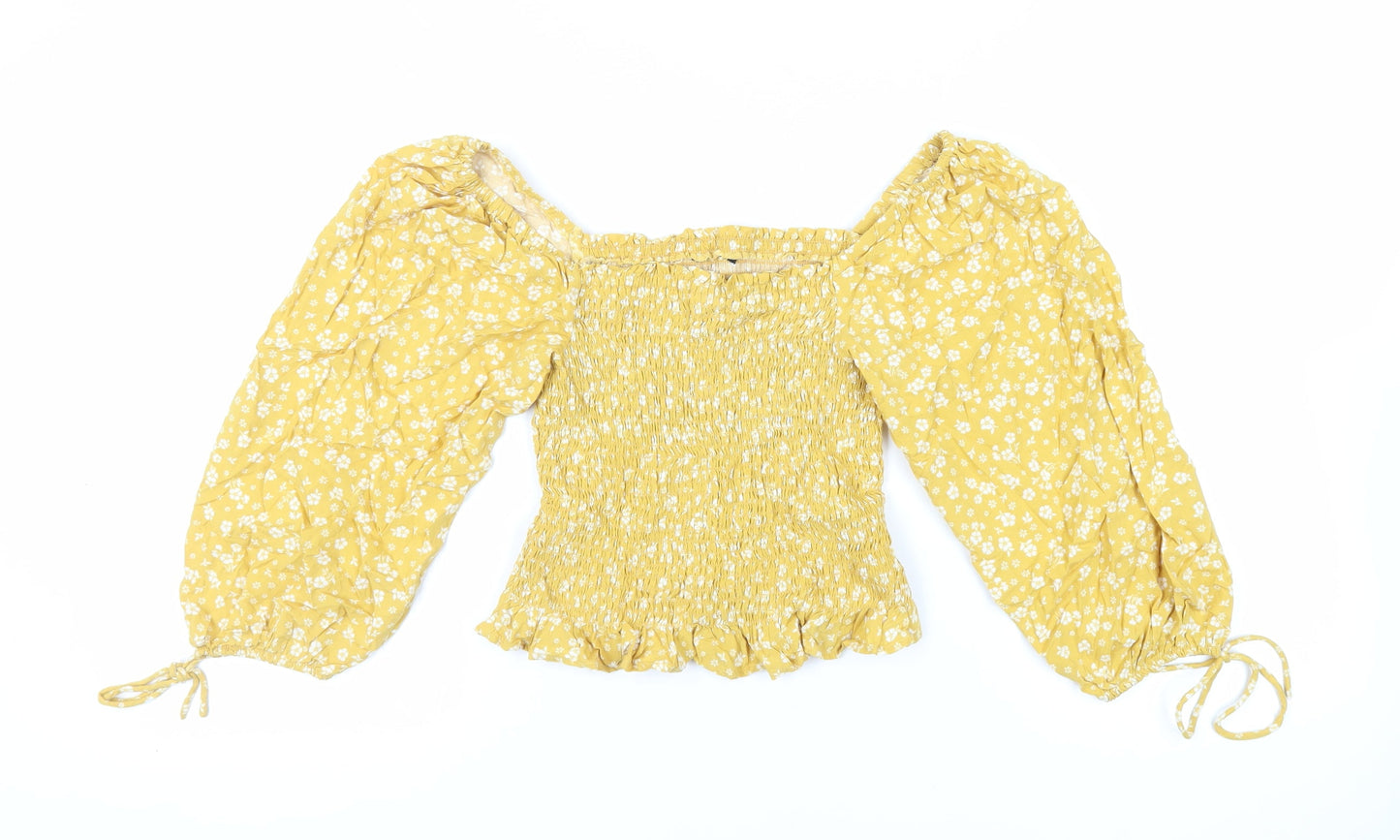 Womens UK Size 10 New Look Yellow Cropped Blouse