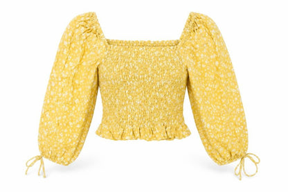 Womens UK Size 10 New Look Yellow Cropped Blouse