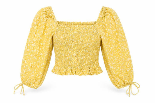 Womens UK Size 10 New Look Yellow Cropped Blouse