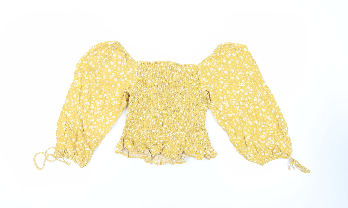 Womens UK Size 10 New Look Yellow Cropped Blouse