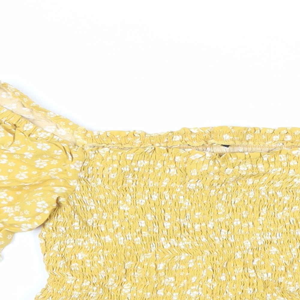 Womens UK Size 10 New Look Yellow Cropped Blouse