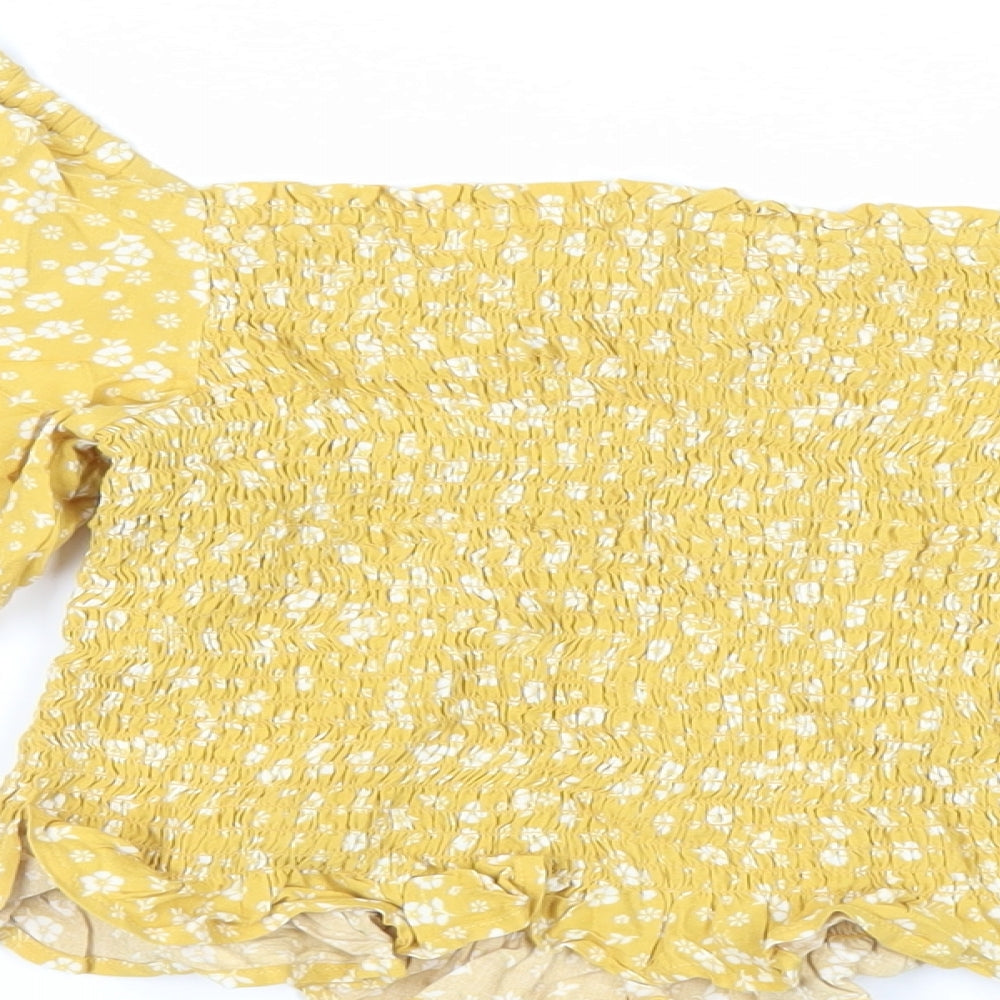 Womens UK Size 10 New Look Yellow Cropped Blouse