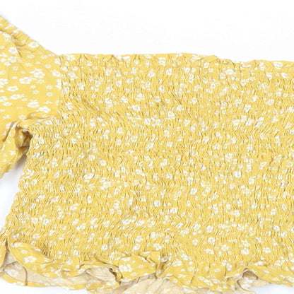 Womens UK Size 10 New Look Yellow Cropped Blouse