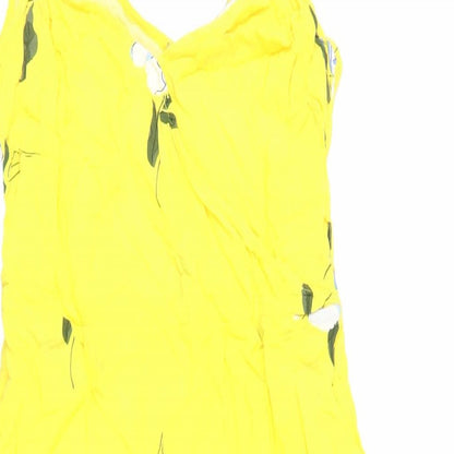 Warehouse Womens Yellow Floral Viscose Slip Dress Size 10 V-Neck Zip