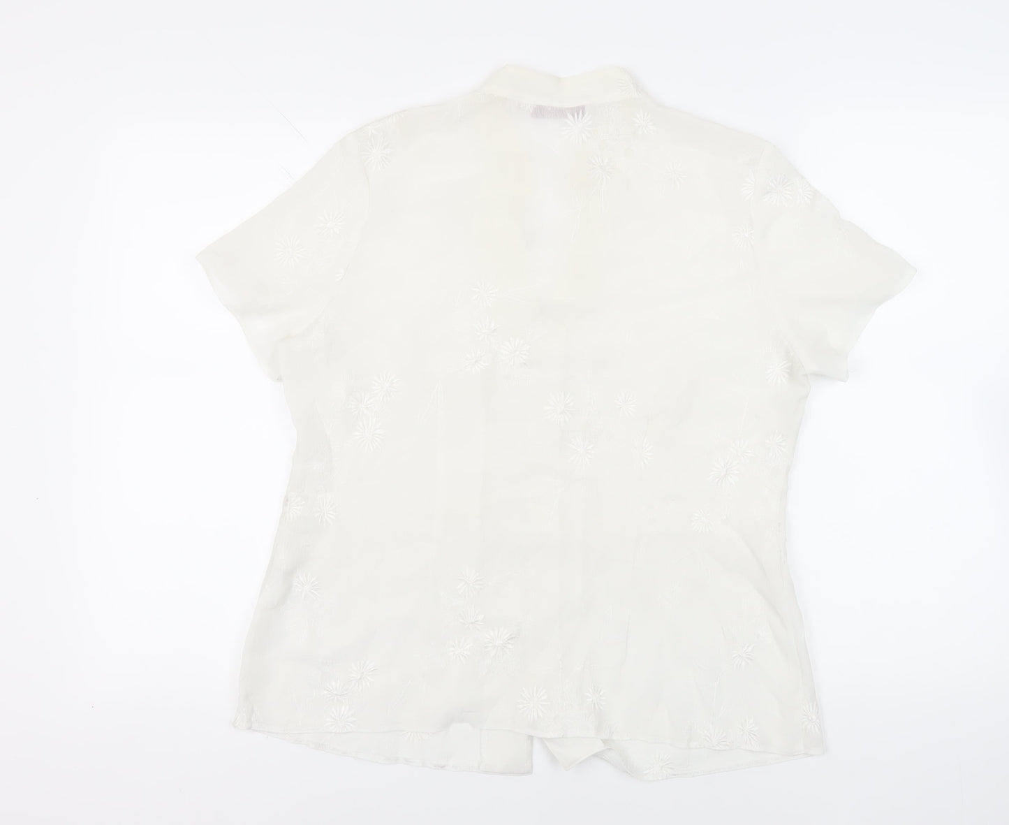 EWM Womens White Polyester Basic Button-Up Size 14 Collared - Embroidered