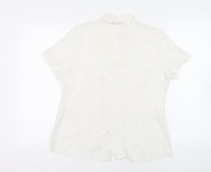 EWM Womens White Polyester Basic Button-Up Size 14 Collared - Embroidered