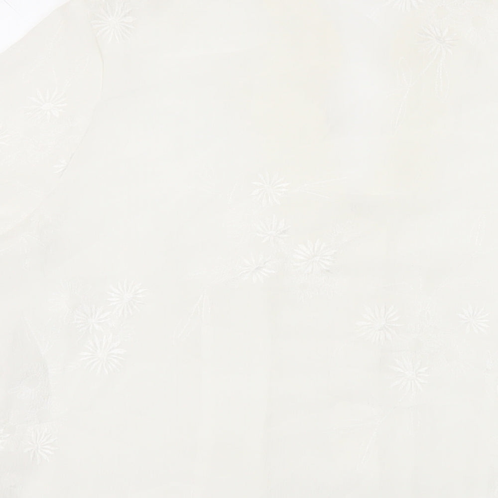 EWM Womens White Polyester Basic Button-Up Size 14 Collared - Embroidered