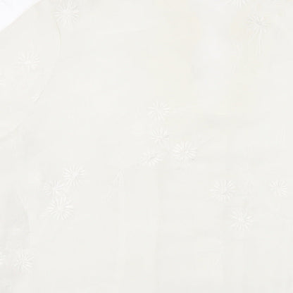 EWM Womens White Polyester Basic Button-Up Size 14 Collared - Embroidered